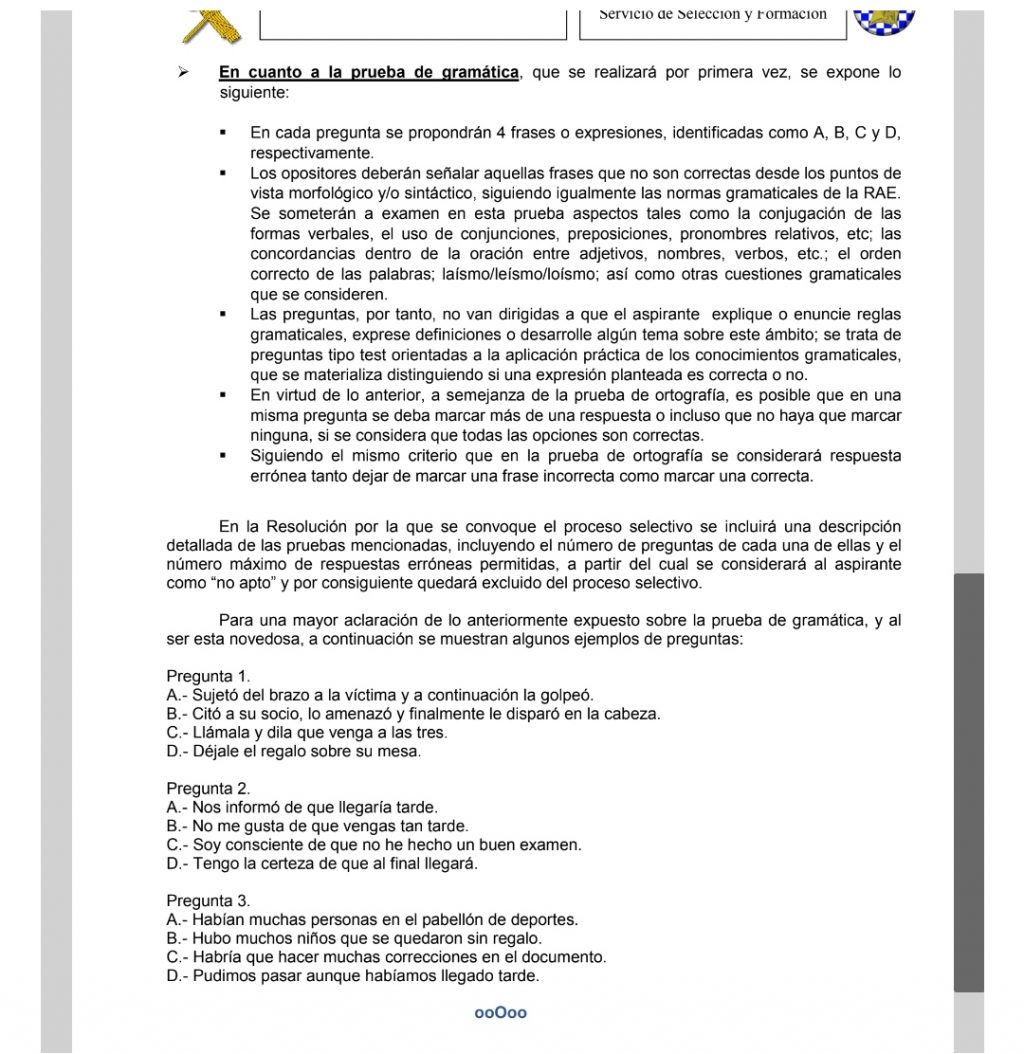 Nueva prueba para los opositores a la Guardia civil ( test de gramática) AYUDA SEPE