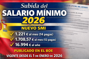 Subida salario mínimo 2026 confirmada: cuánto sube el SMI, nueva cuantía oficial y BOE publicado
